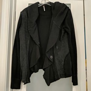 Free People Mixed-Material Black Hooded Sweatshirt